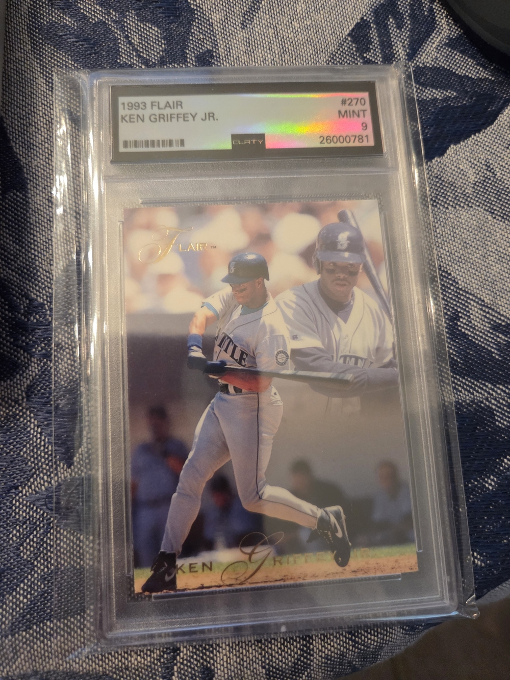 Ken Griffey Jr. 1993 Flair Baseball Card - Clear Graded Case - White/Black